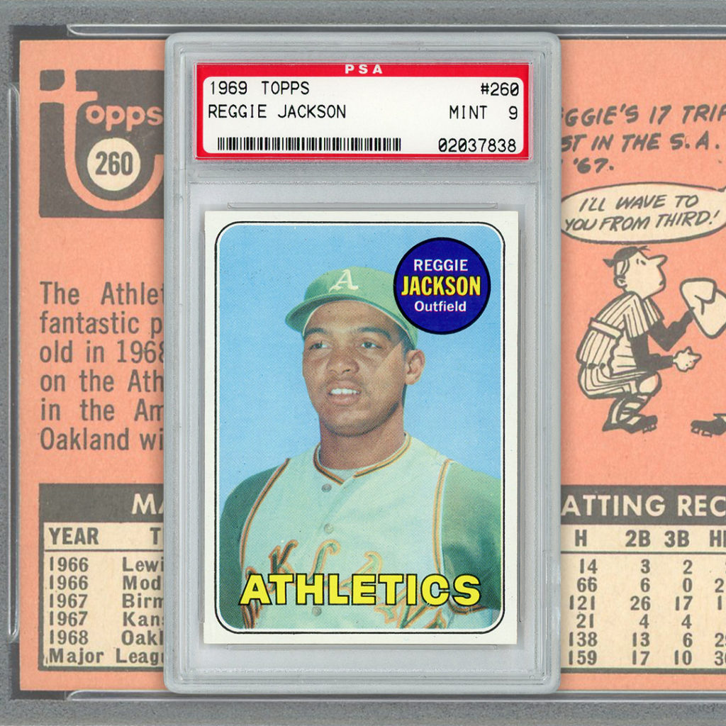 1969 Topps #260 Reggie Jackson Rookie Card - PSA MINT 9 - PRICE REALIZED:  $50,137 - SCP AUCTIONS