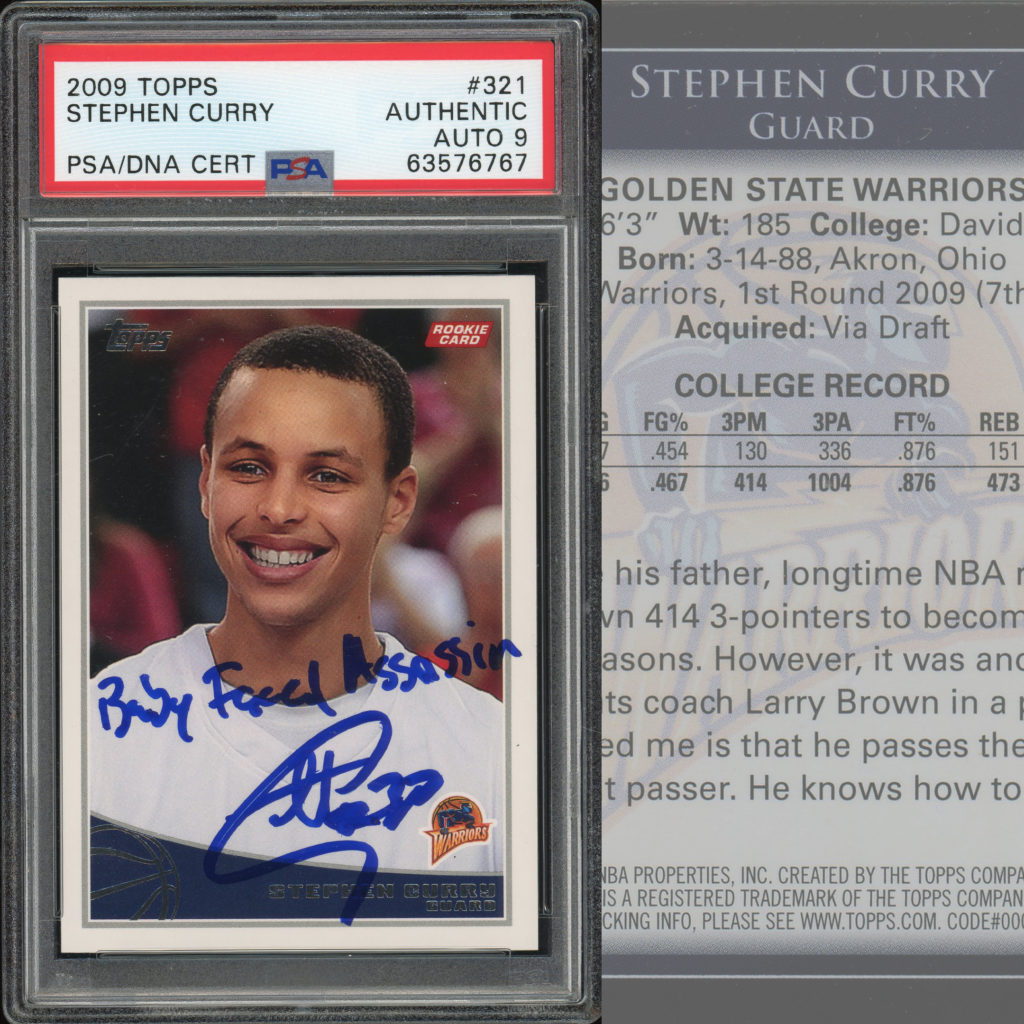 Stephen Curry Golden State Warriors Autographed 2009 Topps #321 PSA  Authenticated 10 Rookie Card with The GOAT Inscription