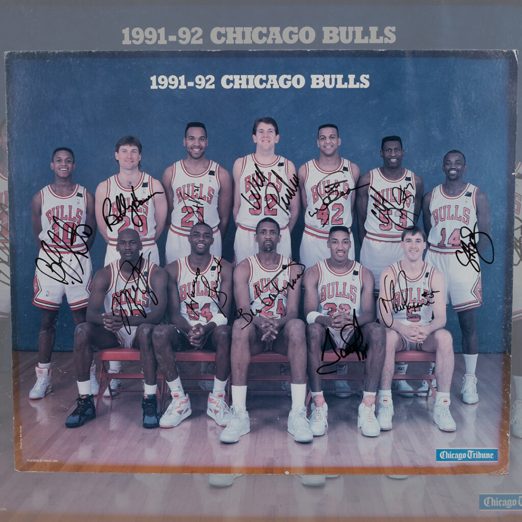 Chicago Bulls NBA Champions Signed Poster with Michael Jordan